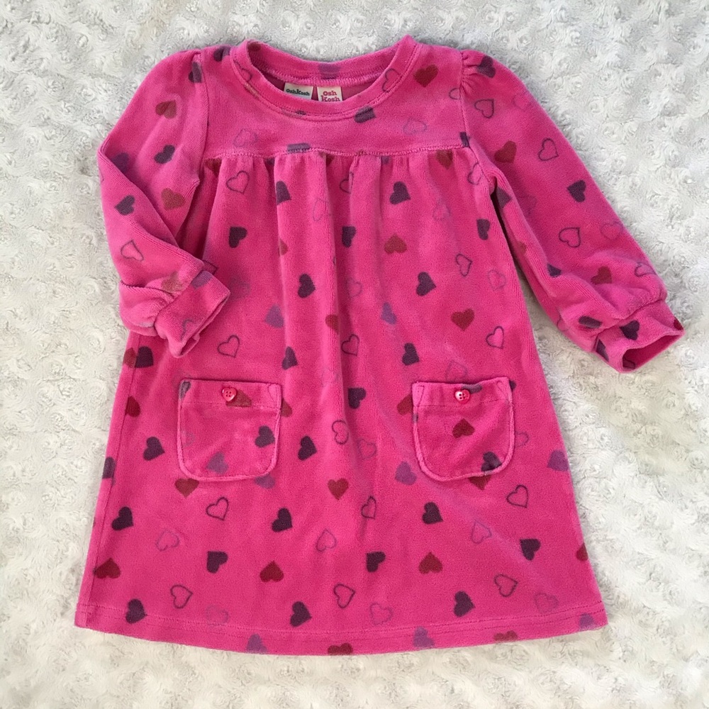 OshKosh B’Gosh Pink Dress Heart Print Velour 18M - Picture 1 of 6